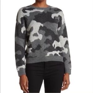 Lucky Brand Large Gray Black Camo Print Wool Blend Pullover Crewneck Sweater
